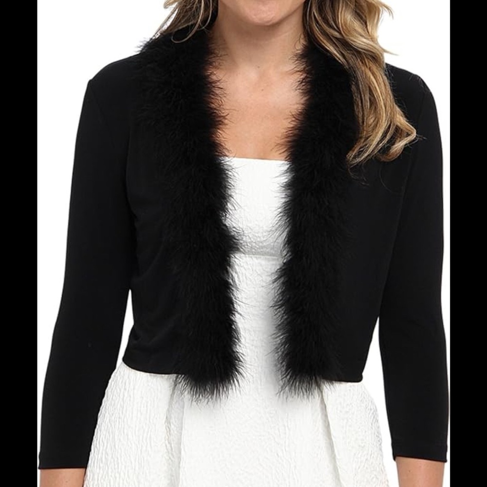 Calvin Klein Black Faux Fur Trim Blazer